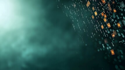 Fototapete - Mesmerizing digital matrix code cascading and flowing across a dark moody sci fi inspired backdrop  This abstract and futuristic image creates a visually striking and captivating conceptual scene