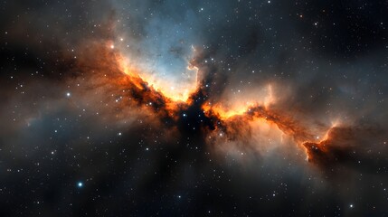 Poster - Mesmerizing Galactic Nebula Stretching Across Cosmic Emptiness with Fiery Energy and Glowing Particles   A captivating astronomical scene depicting the vast mystical nature of the universe