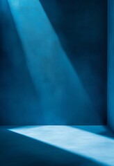 Poster - Soft Rays of Light Streaming Through a Window in a Serene Blue Room Create a Calming Atmosphere During the Late Afternoon
