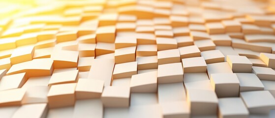 Poster - Close up image of a wall composed of white and yellow square tiles arranged in a geometric pattern