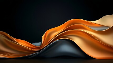 Poster - Mesmerizing golden metallic waves flowing and undulating in an elegant minimalist composition with a clean dark central space  The seamless organic movement and rich
