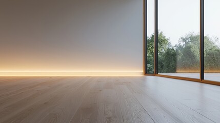 Poster - Gleaming and Polished Wooden Floor in Bright Interior Space with Soft Natural Light