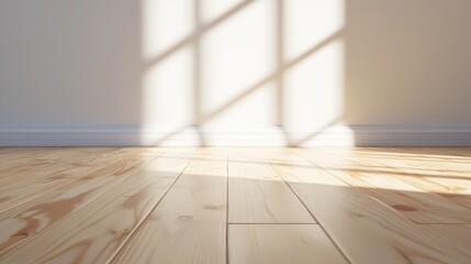 Poster - Gleaming Polished Wooden Floor in Soft Interior with Natural Light and Shadows Highlighting Beauty