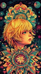 Wall Mural - cosmic child a psychedelic portrait of youth and imagination