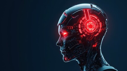 Poster - Human-like Cybernetic Figure with Glowing Digital Implants