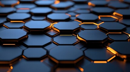 Poster - abstract close-up of hexagonal tiles with glowing edges creating a futuristic atmosphere