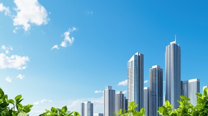 Poster - Eco-Friendly Cityscape with Lush Greenery and Clear Skies