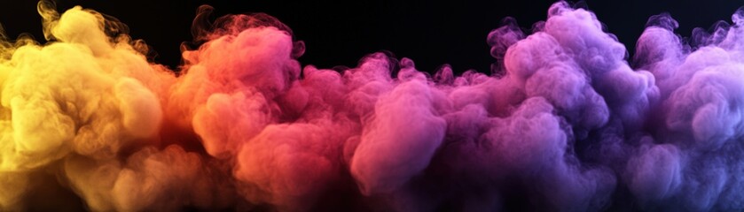 Poster - Colorful smoke swirling on a black background creating dynamic abstract patterns and shapes