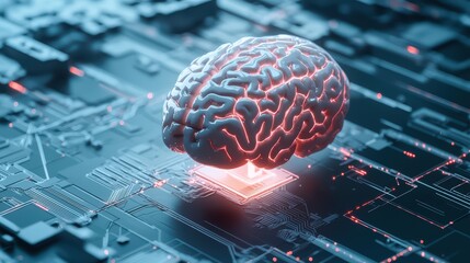 Poster - Futuristic AI Brain on Digital Circuit Board Technology