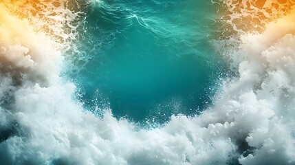 Poster - Mesmerizing Oceanic Turmoil   Captivating image of dreamy crashing waves with ethereal mist and a serene blank center perfect for adding text or overlays