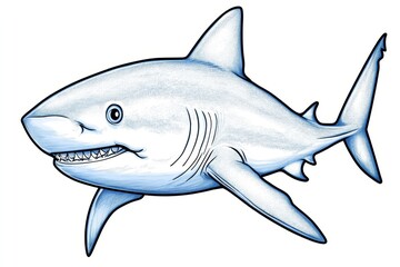 Canvas Print - A simple line drawing of a shark, in a stippling style, as clip art for stickers, on a white background