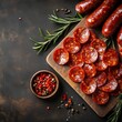 © Lalə - Spicy pepperoni sausage paprika meal background with copy space