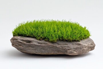 Poster - A simple, white background with an isolated piece of green moss on the right side. The grassy texture has multiple shades and is dense at its base but sparse above it. It's arranged in a natural