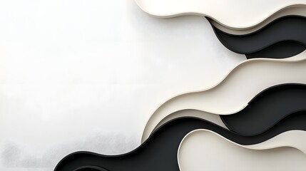 Poster - Minimalist abstract composition featuring overlapping paper cutout layers in a monochrome color palette with soft elegant edges and a clean sophisticated design