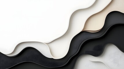 Poster - Minimalist and modern abstract digital art featuring paper cutout layers in soothing monochrome tones with soft flowing edges and an elegant clean central focus