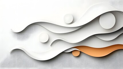 Poster - Minimalist modern paper cutout layers with soft elegant curves and waves in a monochrome color palette creating a digital or graphic design background