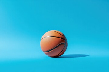 Poster - A basketball ball sits on a blue background perfectly positioned