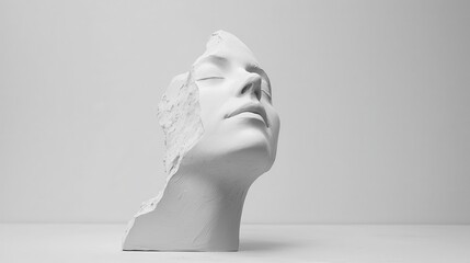 Poster - Artistic Representation of a Sculpted Face in White Clay Capturing Emotion and Form