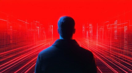 Poster - Shadowy Figure in Cyberpunk City Amidst Hacking Chaos