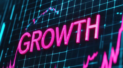 Poster - Glowing Growth Sign on Stock Market Display Screen with Data Trends