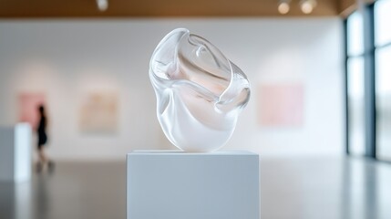 Poster - Intricate Hand-Blown Glass Sculpture Showcasing Organic Shapes in Modern Art Gallery Setting