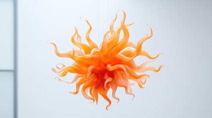 Poster - Organic Hand-Blown Glass Sculpture with Flowing Shapes and Vibrant Orange Colors, Ideal for Artistic Decor and Contemporary Spaces