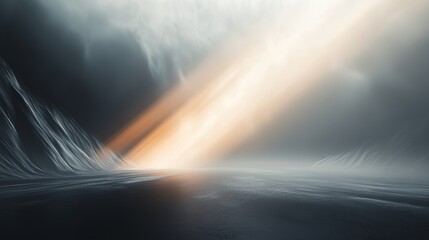 Poster - Dramatic Light Breaks Through Stormy Clouds Over a Turbulent Ocean at Twilight, Casting an Ethereal Glow on the Water's Surface
