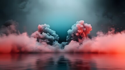 Poster - neon city glowing in vibrant shades of pink and blue with a misty futuristic void at the center  The scene has a surreal dreamlike atmosphere creating a sense of mystery and wonder
