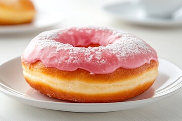 Aufkleber - a 2D cartoon illustration of a donut with a smiling face, sweet and fun, white background
