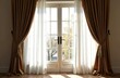 © Alena - Elegant window with tied-back curtains allowing natural light to fill the room. Window, curtains, natural light, elegant, interior