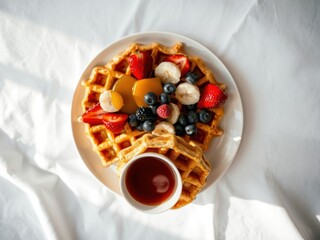 Poster - Waffles with fresh fruit and honey for breakfast