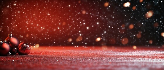 Poster - Beautiful red christmas ball resting on a matching red surface creating a festive and cheerful holiday atmosphere