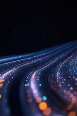 Poster - A black and white image of a long, curving line of lights. The lights are in various colors, including blue, orange, and yellow. The image has a dreamy, ethereal quality to it