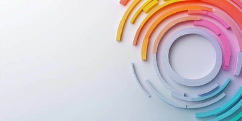 Poster - A colorful, abstract design with a white background. The design is made up of many different colored circles, and it is a representation of a circle or a sun. Scene is bright and cheerful