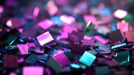 Poster - Pile of shiny cubes with reflective surfaces creating a modern and abstract composition in bright lighting