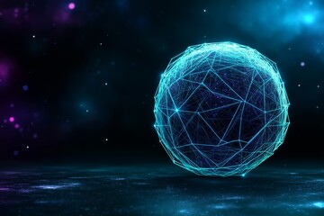 Aufkleber - A glowing, futuristic sphere with network connections radiating from it, set against the backdrop of deep space with distant stars and galaxies in soft focus. The scene conveys an impression