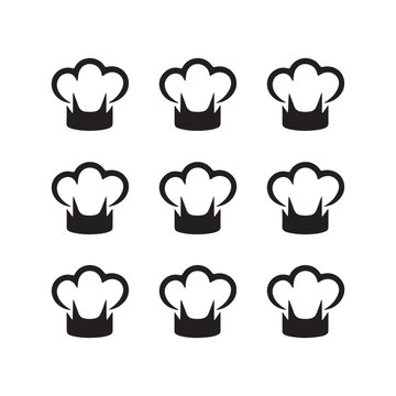 Chef hats, culinary headwear, black and white icons, minimalist design, silhouette collection 