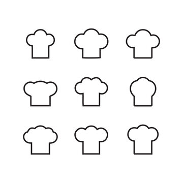 Chef hats, culinary headwear, black and white icons, minimalist design, silhouette collection 