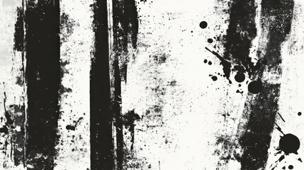 Poster - Abstract black and white texture with ink splatters, brush strokes, and a grunge effect