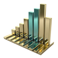 Poster - 3D bar graph in gold and teal colors representing data growth and analysis