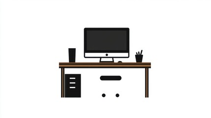 Poster - Simple Office Desk with Computer, Illustration