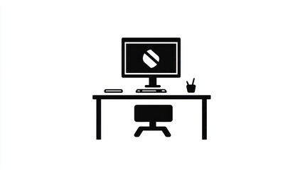 Poster - Simple office desk with computer, illustration