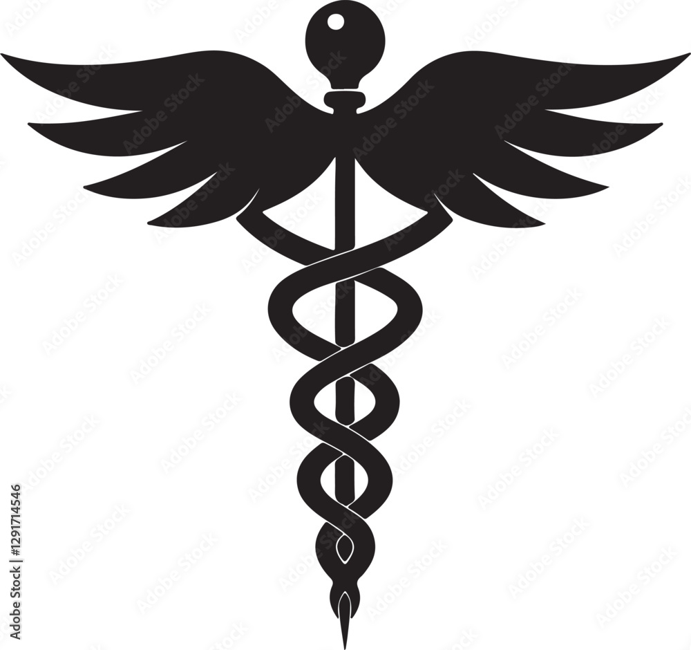 caduceus medical silhouette, black and white silhouette, vector and ...