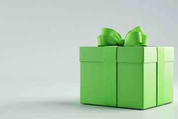 Poster - Green gift box with ribbon isolated on white background, detailed illustration, high-resolution, professional photograph. The ultra-realistic color and lighting depiction, stock photo, simple