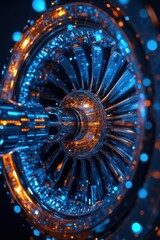 Wall Mural - a futuristic airplane engine with glowing blue lights