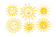© Roman - Funny Sun Icon Set with Faces in Flat Style — Summer Sunshine Emoji Vector Illustration