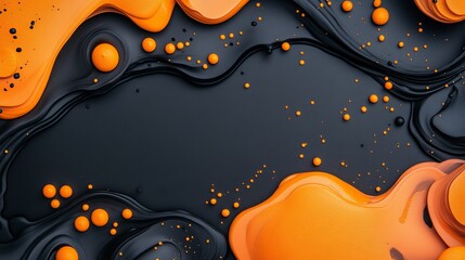 Aufkleber - Bright Orange and Deep Black Abstract Liquid Paint Swirl With Bubbles and Textures Creating a Vibrant Artistic Effect
