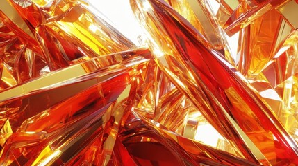 Poster - abstract composition of vibrant orange and gold crystal formations with dynamic angles and light