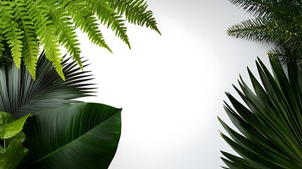 Wall Mural - Lush green tropical leaves framing a blank space, ideal for nature-themed designs or backgrounds