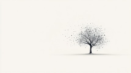 Poster - a solitary tree shedding leaves in a serene landscape with a minimalist backdrop